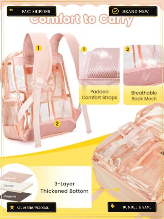 Clear Backpack for School Heavy Duty Transparent Bookbag Reinforced Straps